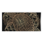 Black And Gold Sea Turtle Print Beach Towel