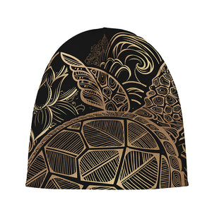 Black And Gold Sea Turtle Print Beanie