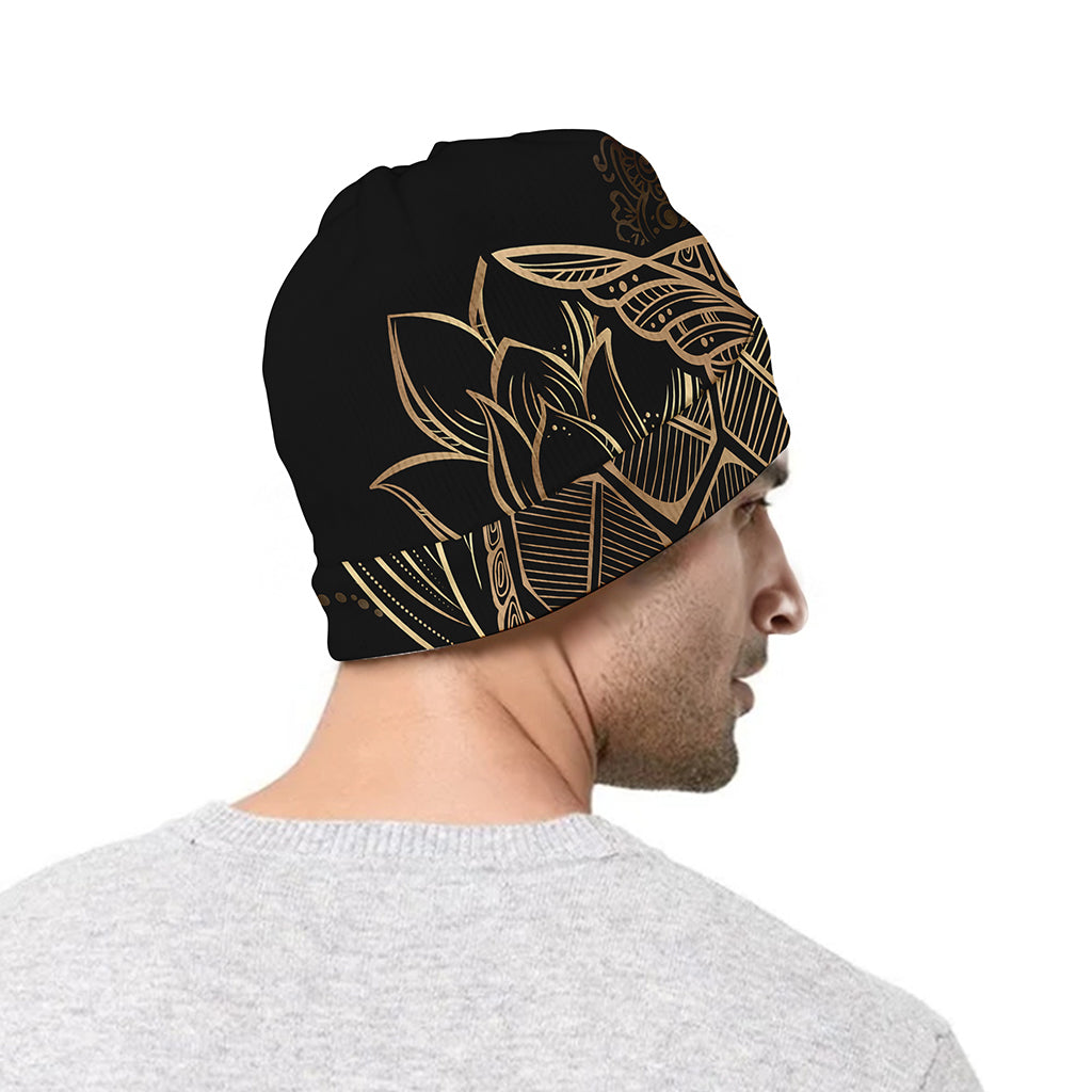 Black And Gold Sea Turtle Print Beanie