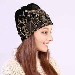 Black And Gold Sea Turtle Print Beanie