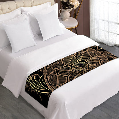 Black And Gold Sea Turtle Print Bed Runner