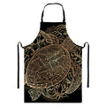 Black And Gold Sea Turtle Print Bib Apron With Pocket