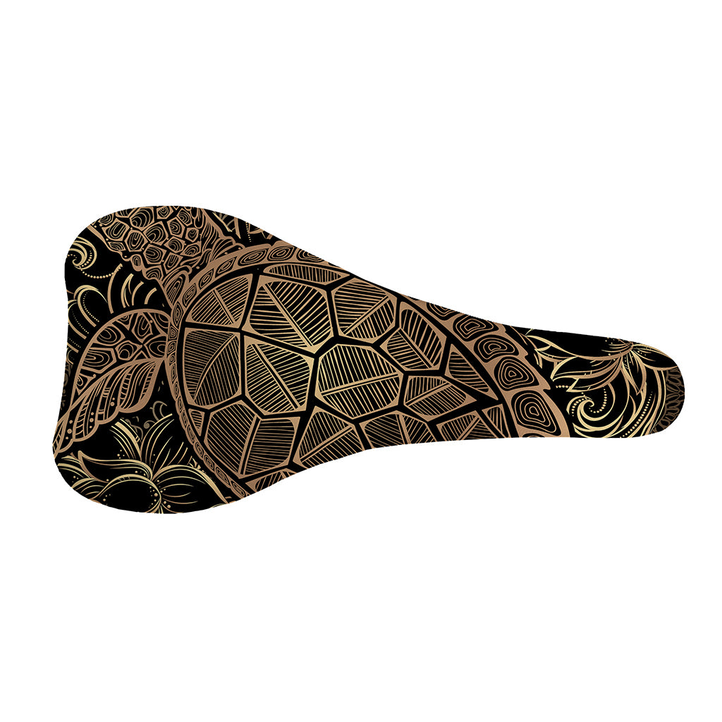 Black And Gold Sea Turtle Print Bicycle Seat Cover