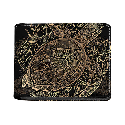 Black And Gold Sea Turtle Print Bifold Wallet