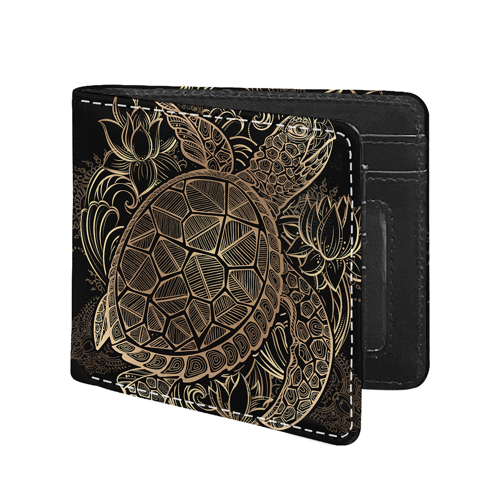 Black And Gold Sea Turtle Print Bifold Wallet