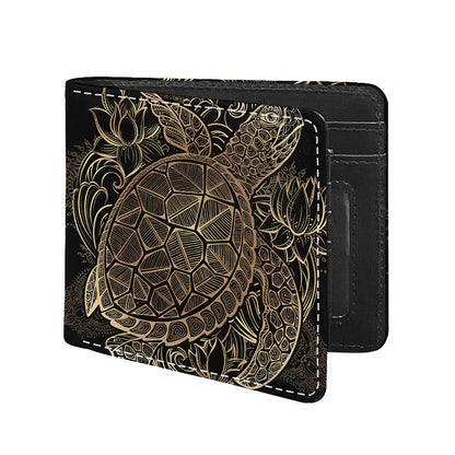 Black And Gold Sea Turtle Print Bifold Wallet