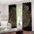 Black And Gold Sea Turtle Print Dimout Grommet Curtains