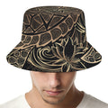 Black And Gold Sea Turtle Print Bucket Hat