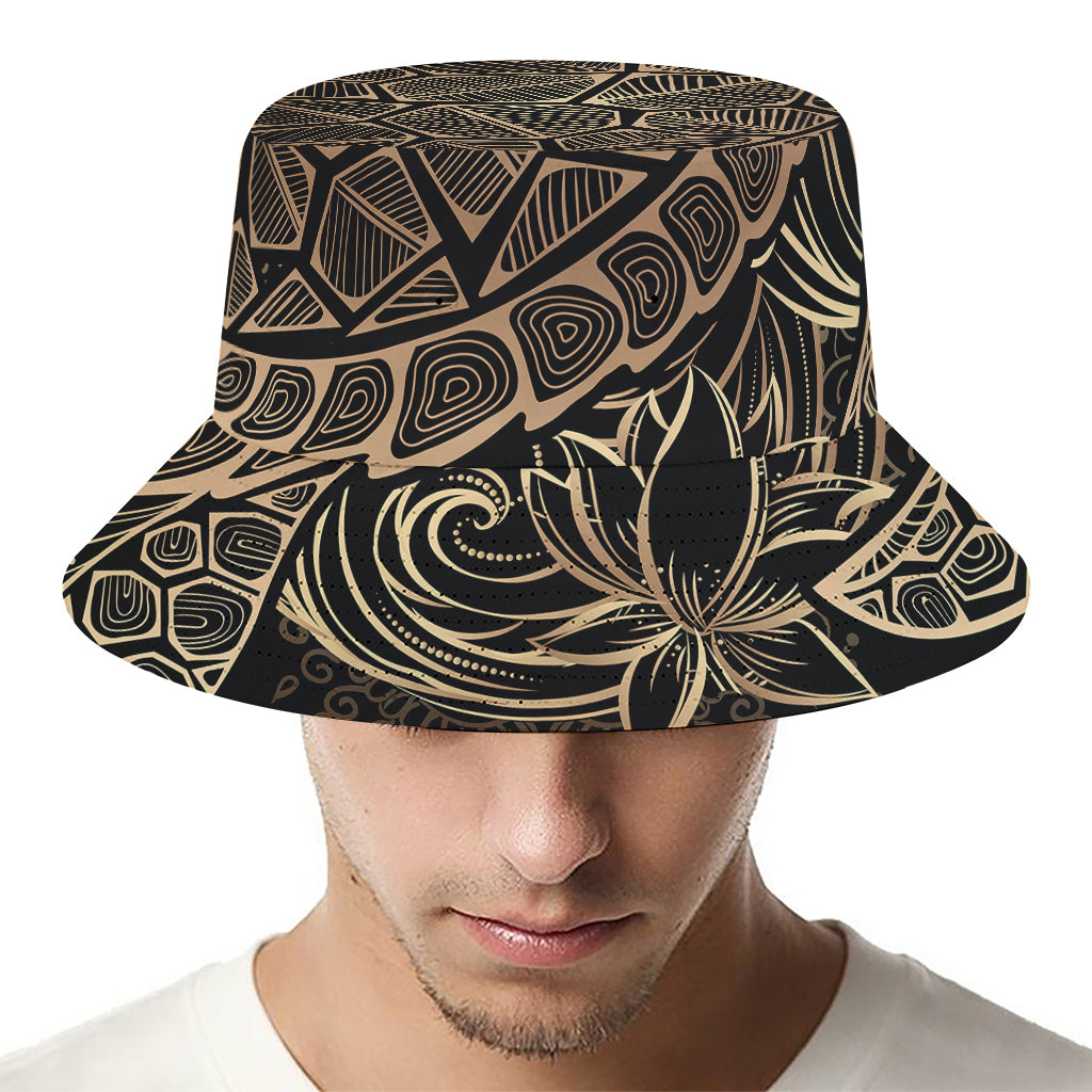 Black And Gold Sea Turtle Print Bucket Hat