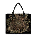 Black And Gold Sea Turtle Print Canvas Tote Bag