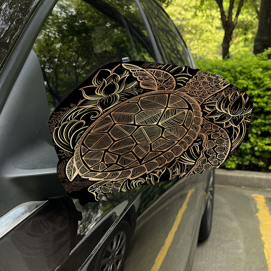 Black And Gold Sea Turtle Print Car Side Mirror Covers