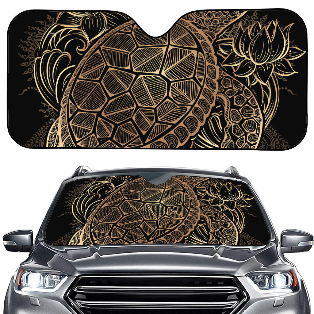 Black And Gold Sea Turtle Print Car Windshield Sun Shade