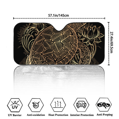 Black And Gold Sea Turtle Print Car Windshield Sun Shade