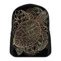 Black And Gold Sea Turtle Print Casual Backpack