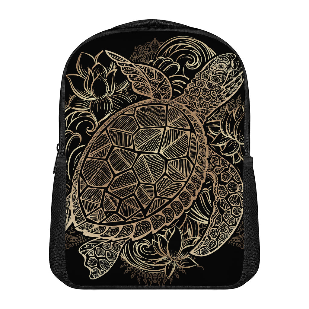 Black And Gold Sea Turtle Print Casual Backpack