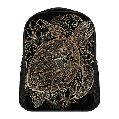 Black And Gold Sea Turtle Print Casual Backpack