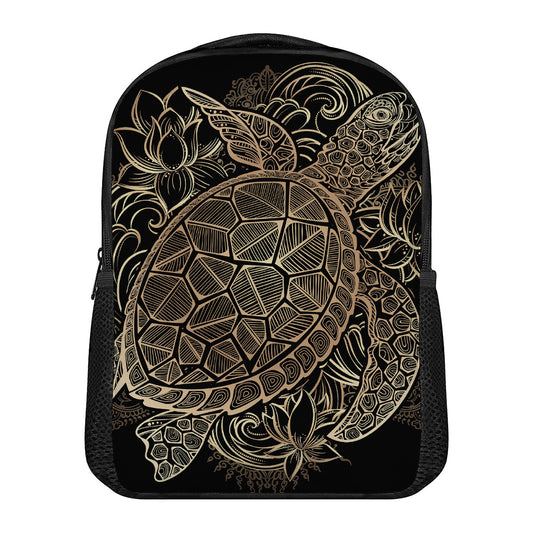 Black And Gold Sea Turtle Print Casual Backpack