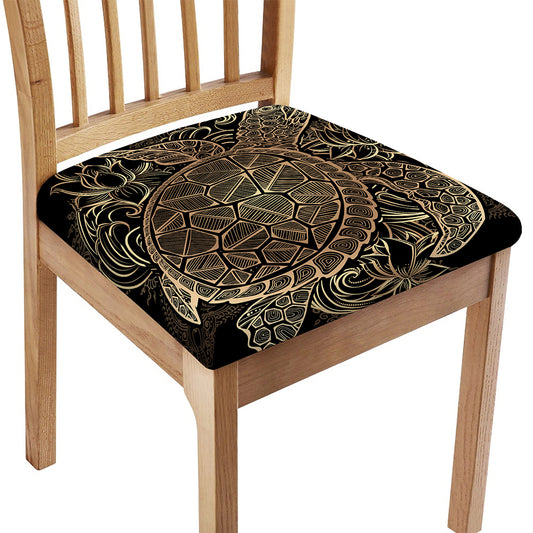 Black And Gold Sea Turtle Print Chair Cushion Cover