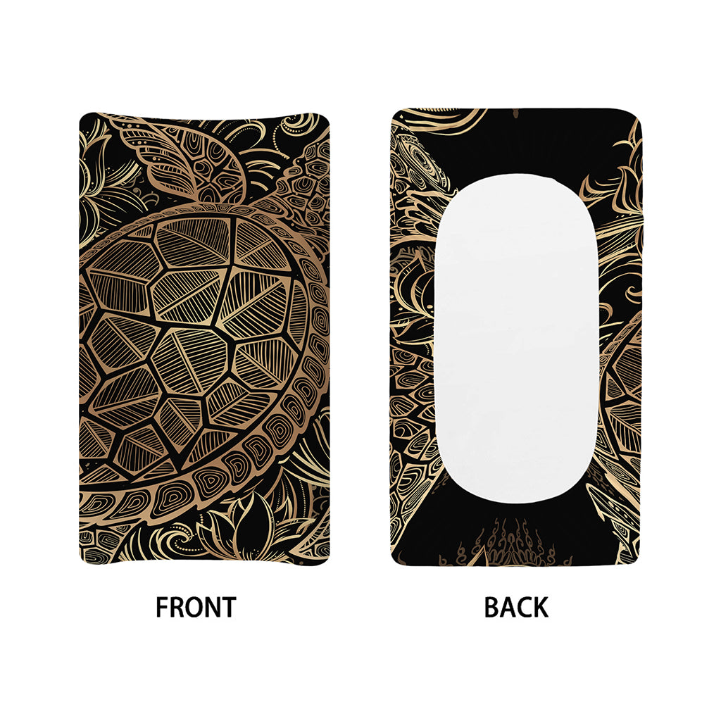 Black And Gold Sea Turtle Print Changing Pad Cover