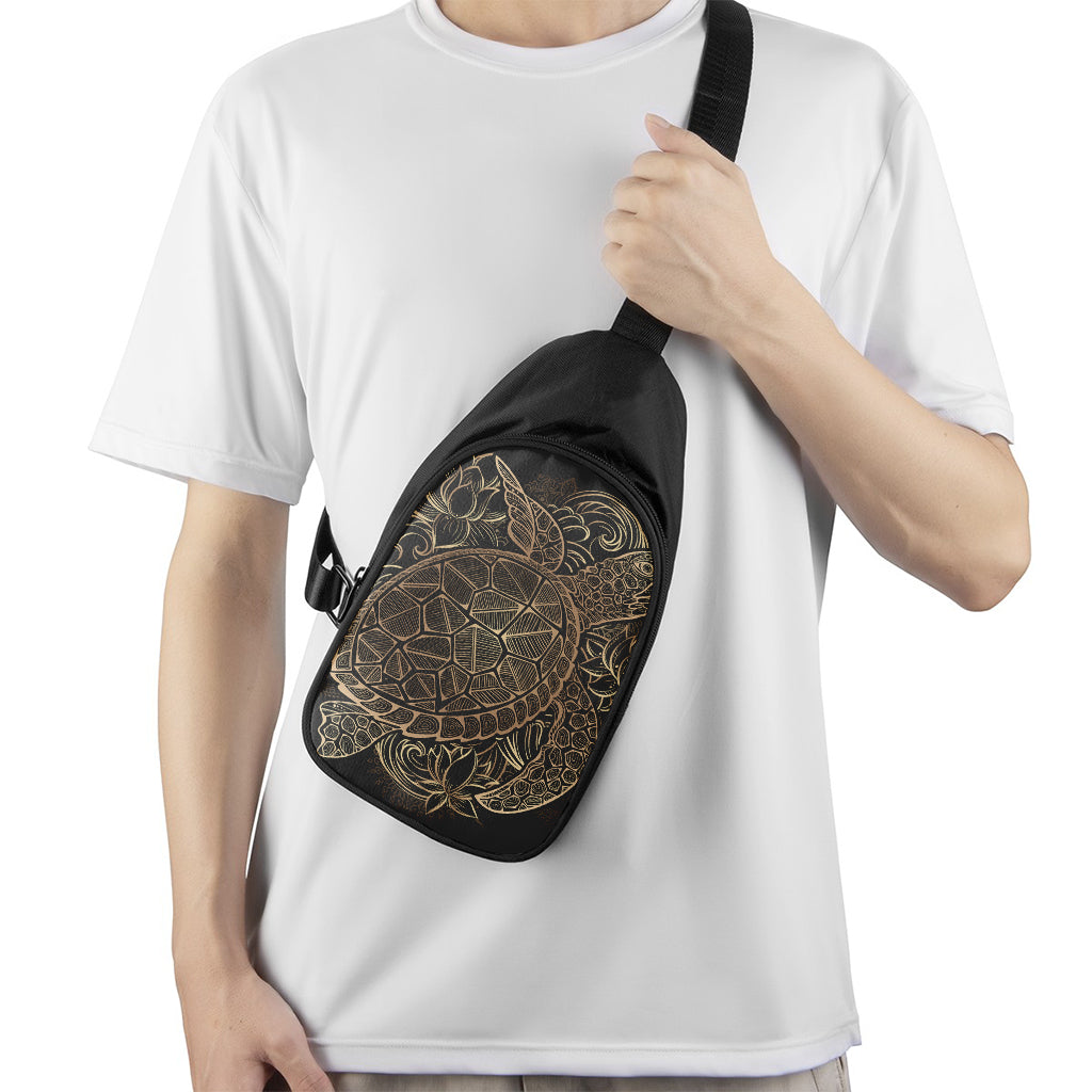 Black And Gold Sea Turtle Print Chest Bag