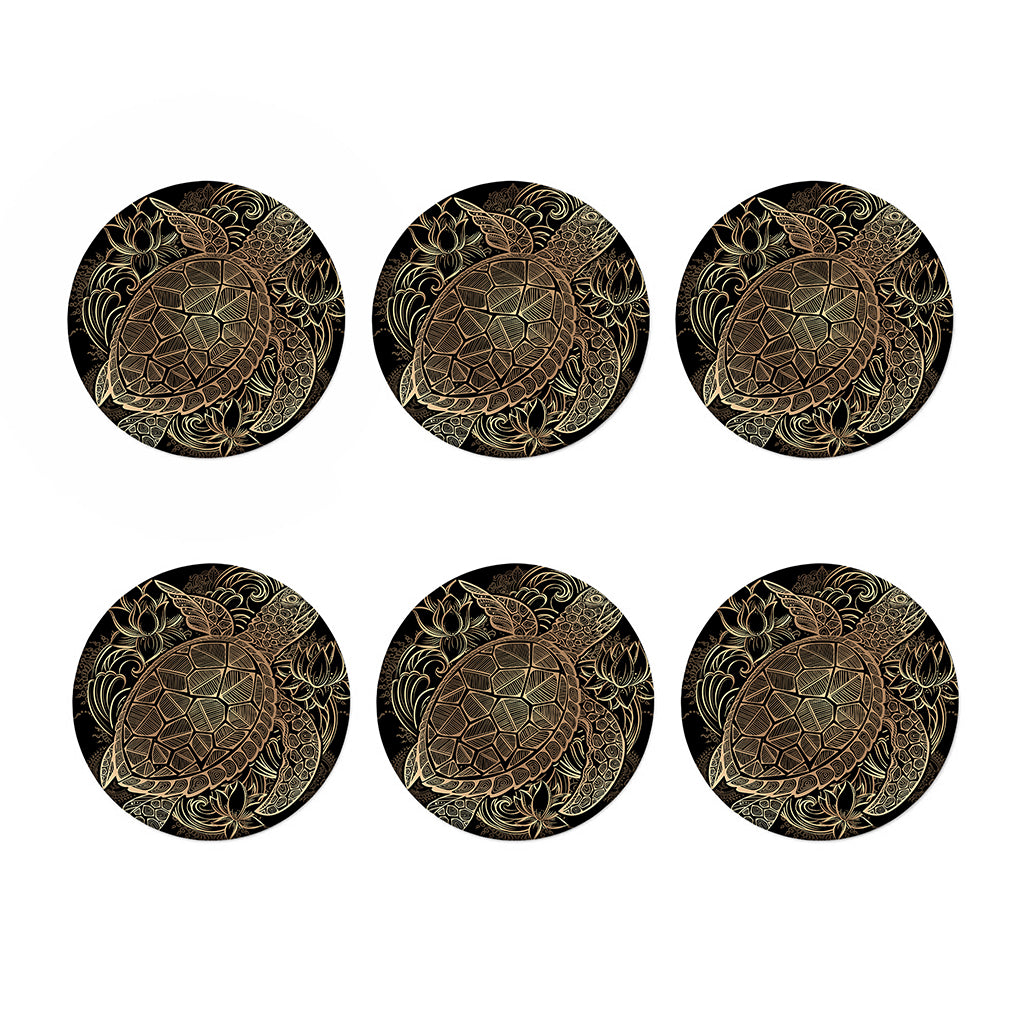 Black And Gold Sea Turtle Print Coaster Set