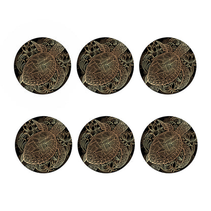 Black And Gold Sea Turtle Print Coaster Set