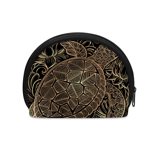Black And Gold Sea Turtle Print Coin Purse