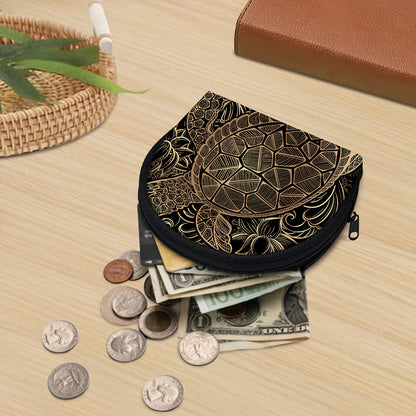 Black And Gold Sea Turtle Print Coin Purse