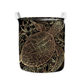 Black And Gold Sea Turtle Print Collapsible Laundry Basket