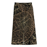 Black And Gold Sea Turtle Print Cotton Front Slit Maxi Skirt
