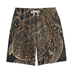 Black And Gold Sea Turtle Print Cotton Shorts