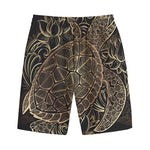 Black And Gold Sea Turtle Print Cotton Shorts