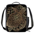 Black And Gold Sea Turtle Print Crossbody Lunch Bag