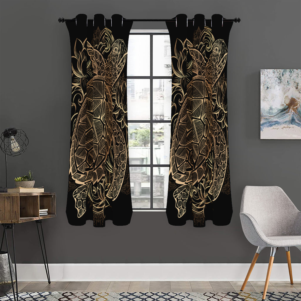Black And Gold Sea Turtle Print Curtain