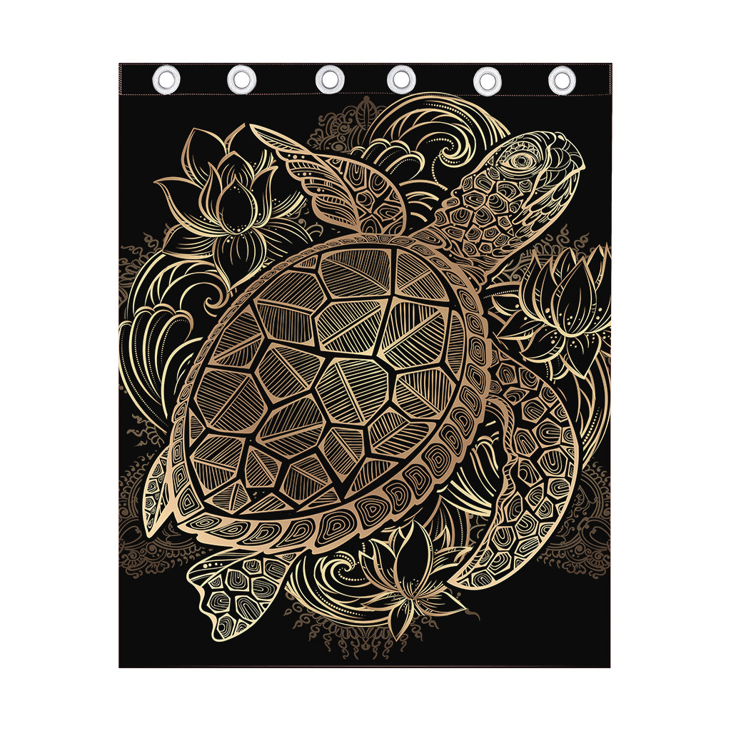 Black And Gold Sea Turtle Print Curtain