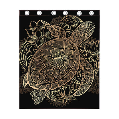 Black And Gold Sea Turtle Print Curtain