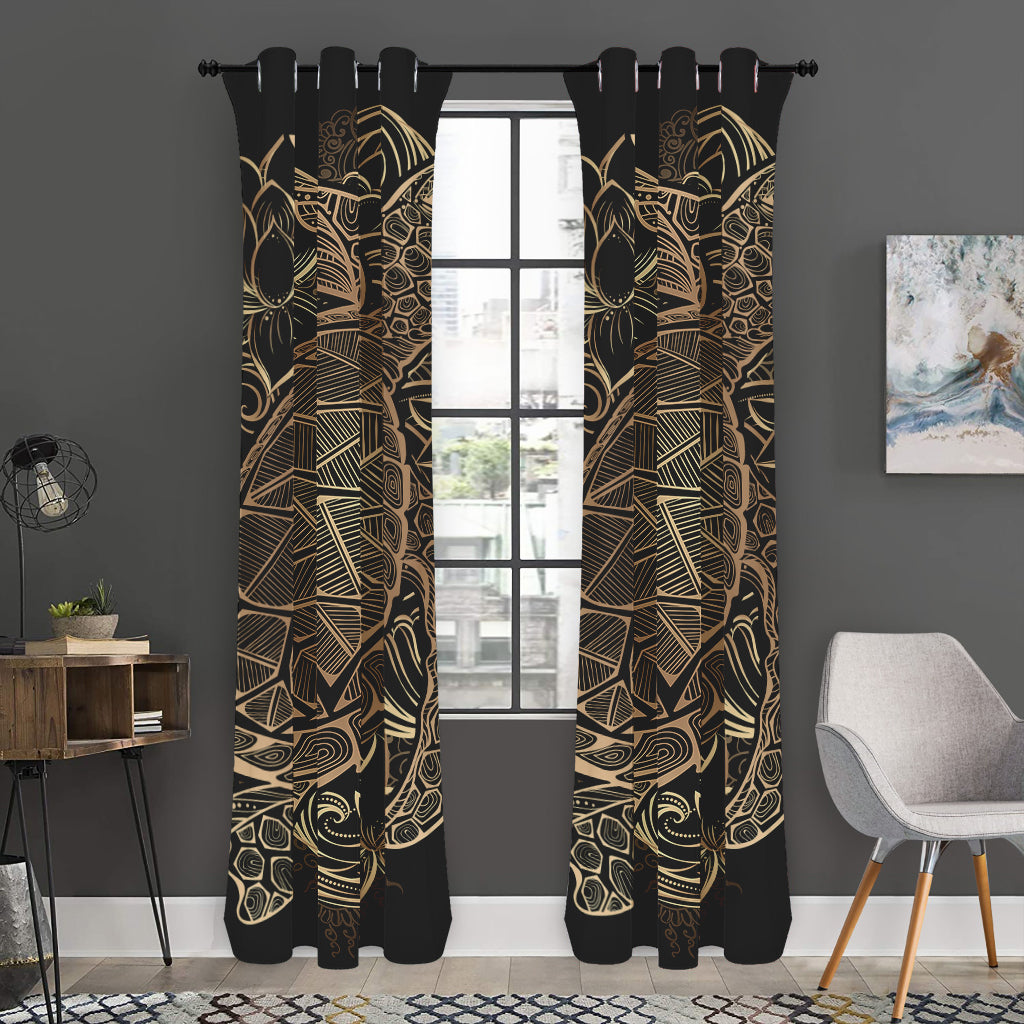 Black And Gold Sea Turtle Print Curtain