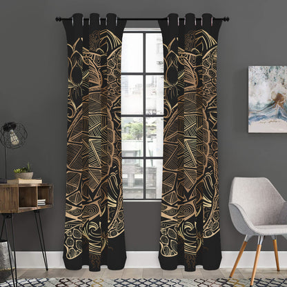 Black And Gold Sea Turtle Print Curtain