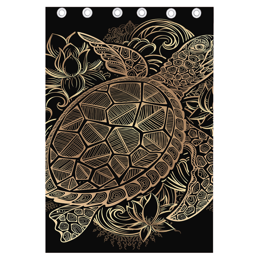Black And Gold Sea Turtle Print Curtain