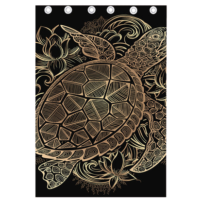 Black And Gold Sea Turtle Print Curtain