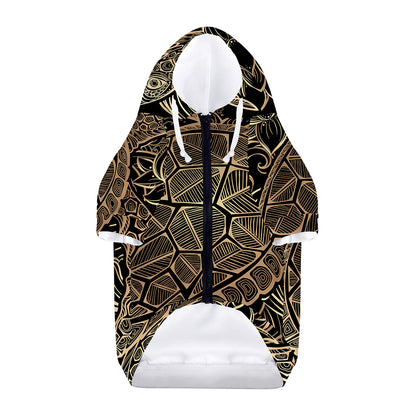 Black And Gold Sea Turtle Print Dog Zip Up Hoodie