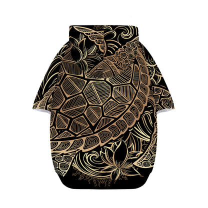 Black And Gold Sea Turtle Print Dog Zip Up Hoodie
