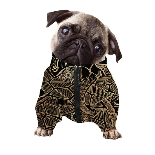 Black And Gold Sea Turtle Print Dog Zip Up Jacket