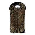 Black And Gold Sea Turtle Print Double Neoprene Wine Tote