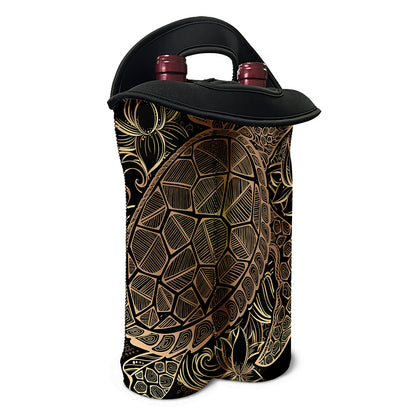 Black And Gold Sea Turtle Print Double Neoprene Wine Tote