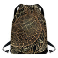 Black And Gold Sea Turtle Print Drawstring Backpack