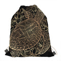 Black And Gold Sea Turtle Print Drawstring Bag