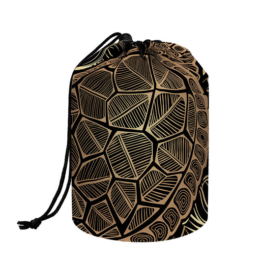 Black And Gold Sea Turtle Print Drawstring Makeup Bag