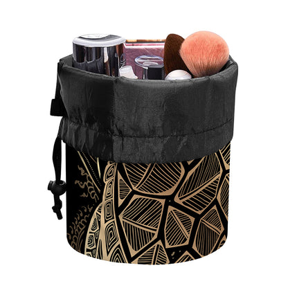 Black And Gold Sea Turtle Print Drawstring Makeup Bag