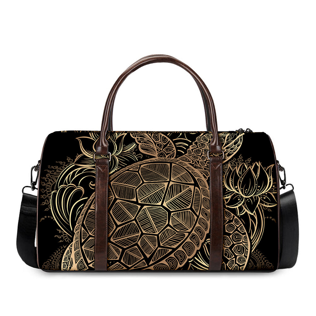 Black And Gold Sea Turtle Print Duffle Bag